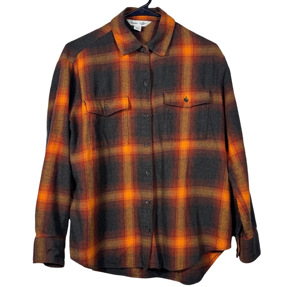 Old Navy The Boyfriend Shirt Orange Black Plaid Size Small Taylor Swift Evermore